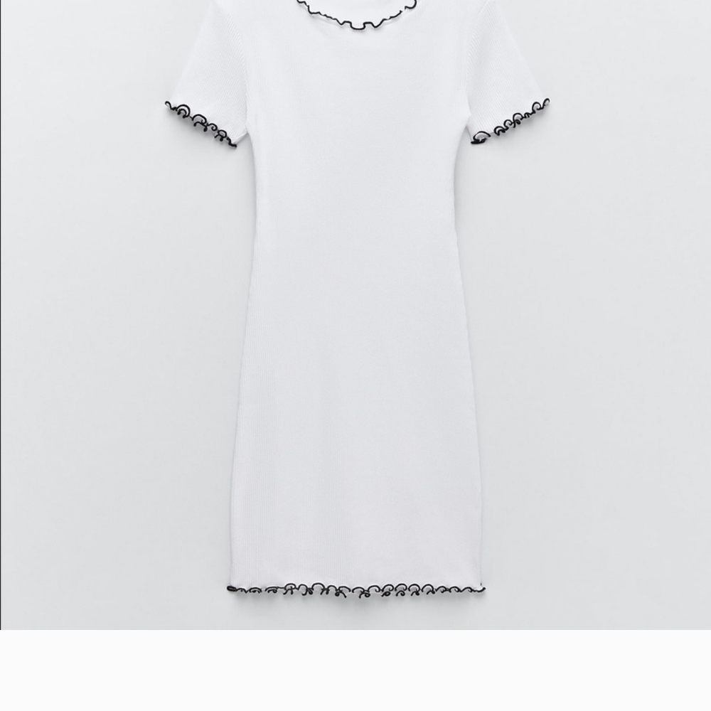 Zara White Ribbed Knit Dress with Black Trim Size Medium
